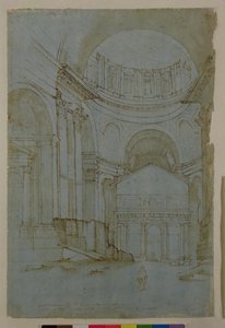 Nézet a római Új Szent Péter-templomban (toll és tinta papíron)